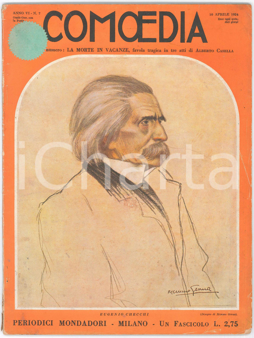 Giornale, rivista storica 1924 COMOEDIA La morte in vacanze  Eugenio Checchi Rivista anno V nÂ° 7 1