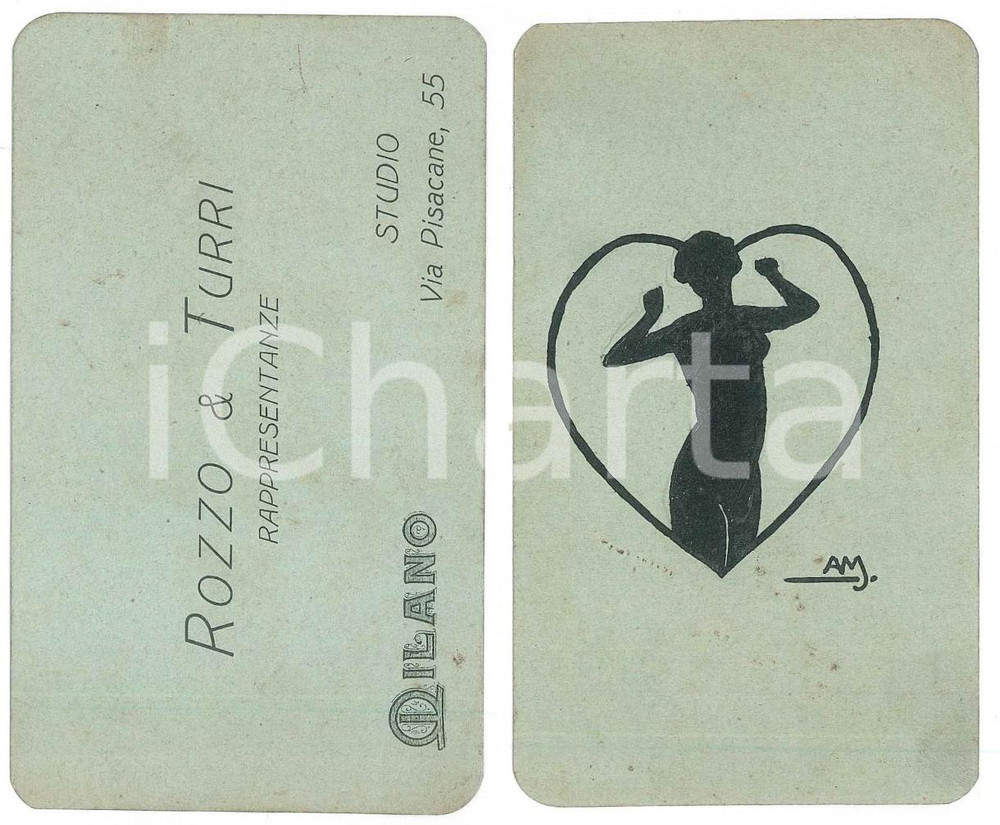 Oggetto da collezione cartaceo 1910 ca MILANO  ROZZO & TURRI Rappresentanze  Biglietto collage donna nuda 1