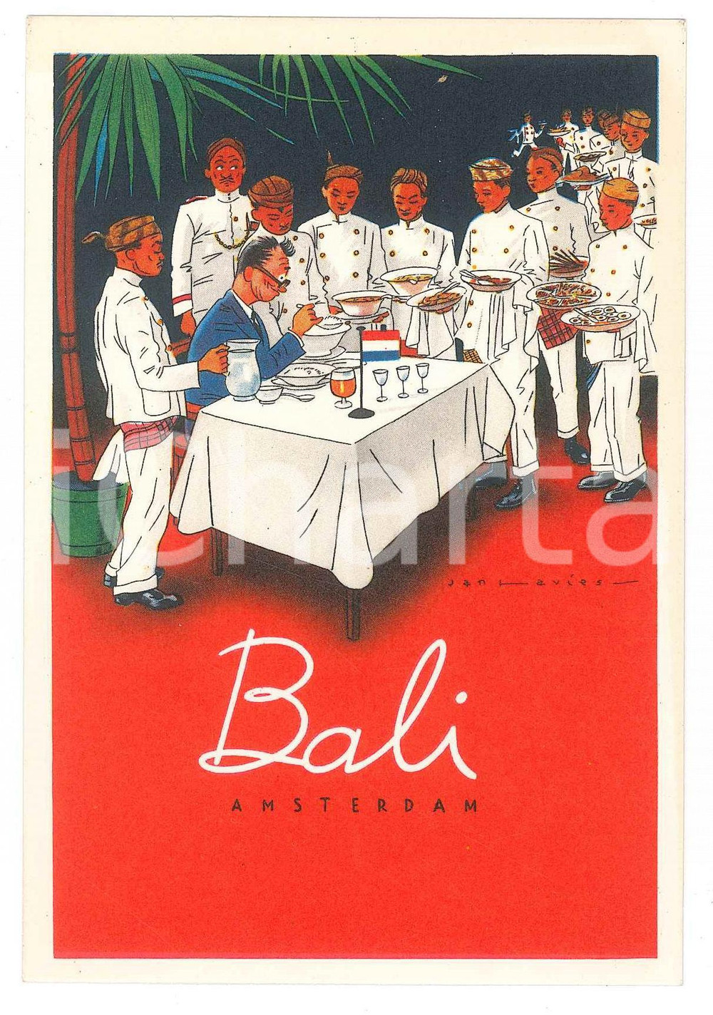 Cartolina originale da collezione 1960 ca AMSTERDAM  Indisch Restaurant BALI  Ill. Jan LAVIES Postcard 1