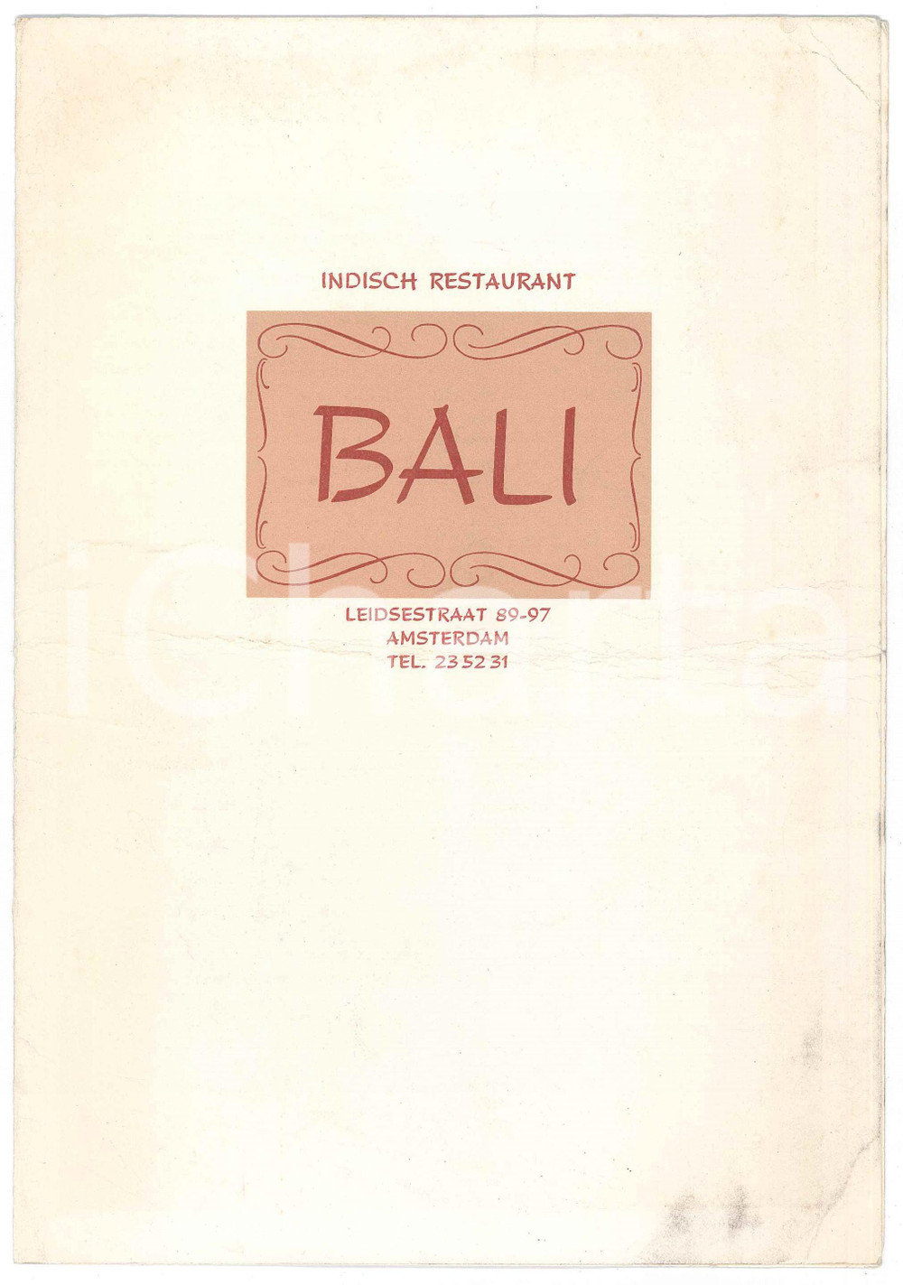 Oggetto da collezione cartaceo 1960 ca AMSTERDAM Indisch Restaurant BALI  Menu DAMAGED 1