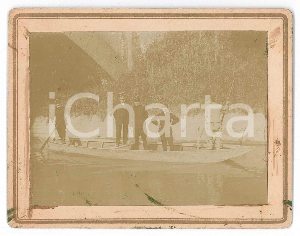 Fotografia d epoca originale 1910 ca REGIO ESERCITO  Ufficiali in barca su un canale  Foto 13x10 cm 1