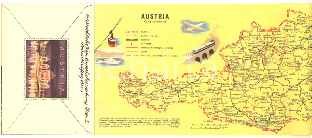 Materiale pubblicitario d’epoca 1959 TURISMO AUSTRIA Pieghevole VINTAGE con carta schematica 1