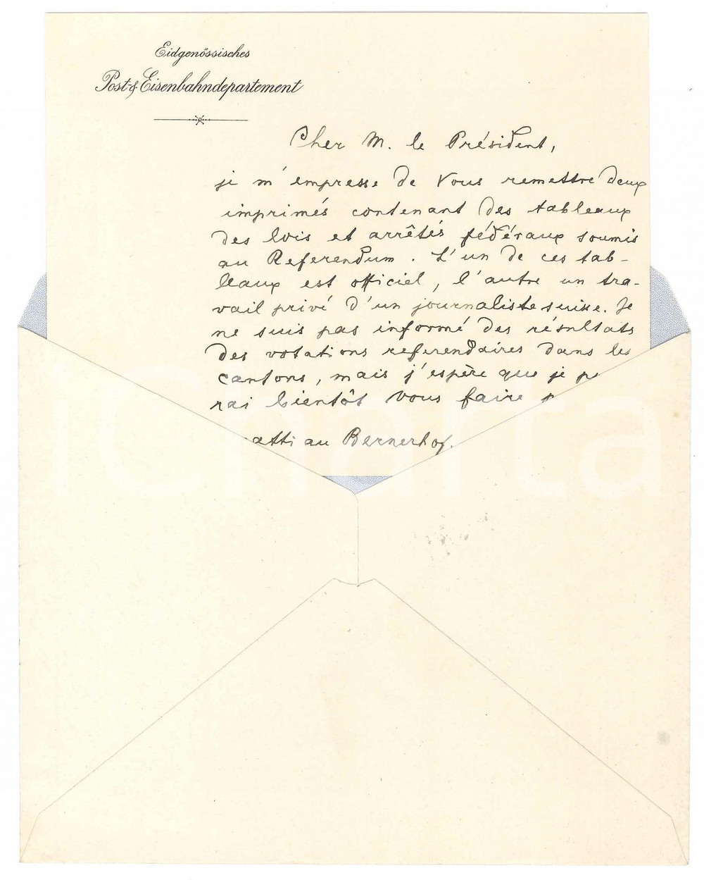 Oggetto da collezione cartaceo 1910 ca BERNA CH EidgenÃ¶ssische Post & Eisenbahndepartement  Biglietto 1