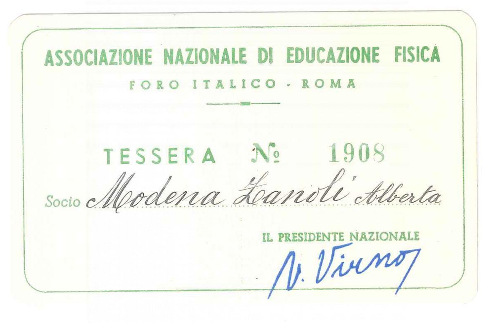 Oggetto da collezione cartaceo 1955 ROMA  FORO ITALICO Ass. Educazione Fisica  Tessera Alberta MODENA ZANOLI 1