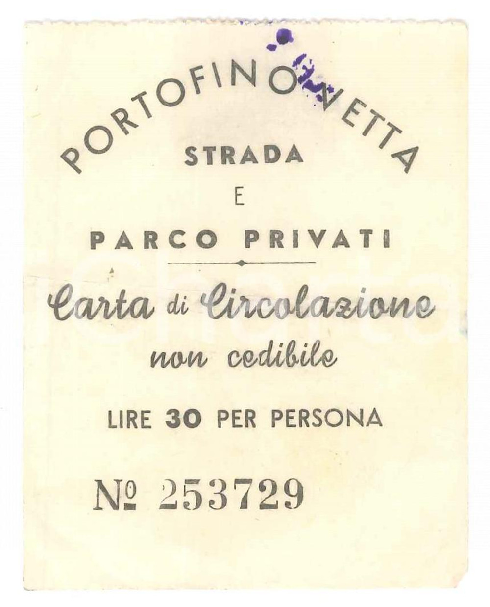 Oggetto da collezione cartaceo 1955 PORTOFINO VETTA Strada e parco privati  Carta di circolazione 6x8 cm 4 1