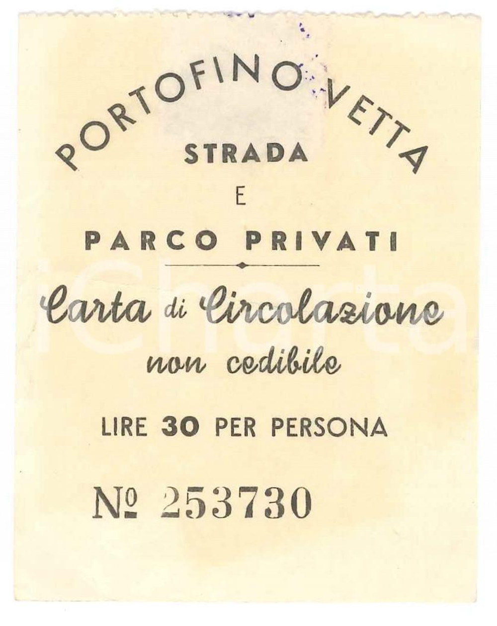Oggetto da collezione cartaceo 1955 PORTOFINO VETTA Strada e parco privati  Carta di circolazione 6x8 cm 5 1