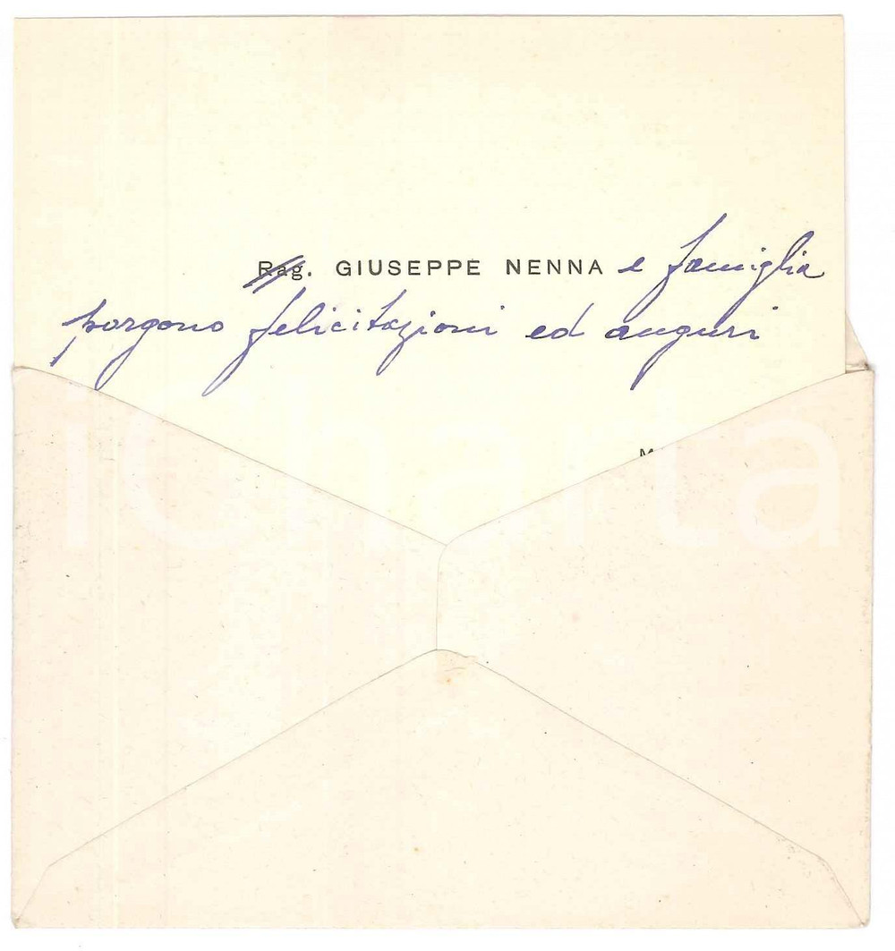 Oggetto da collezione cartaceo 1955 MILANO Via Carlo Dolci  Rag. Giuseppe NENNA Biglietto da visita 10x7 cm 1