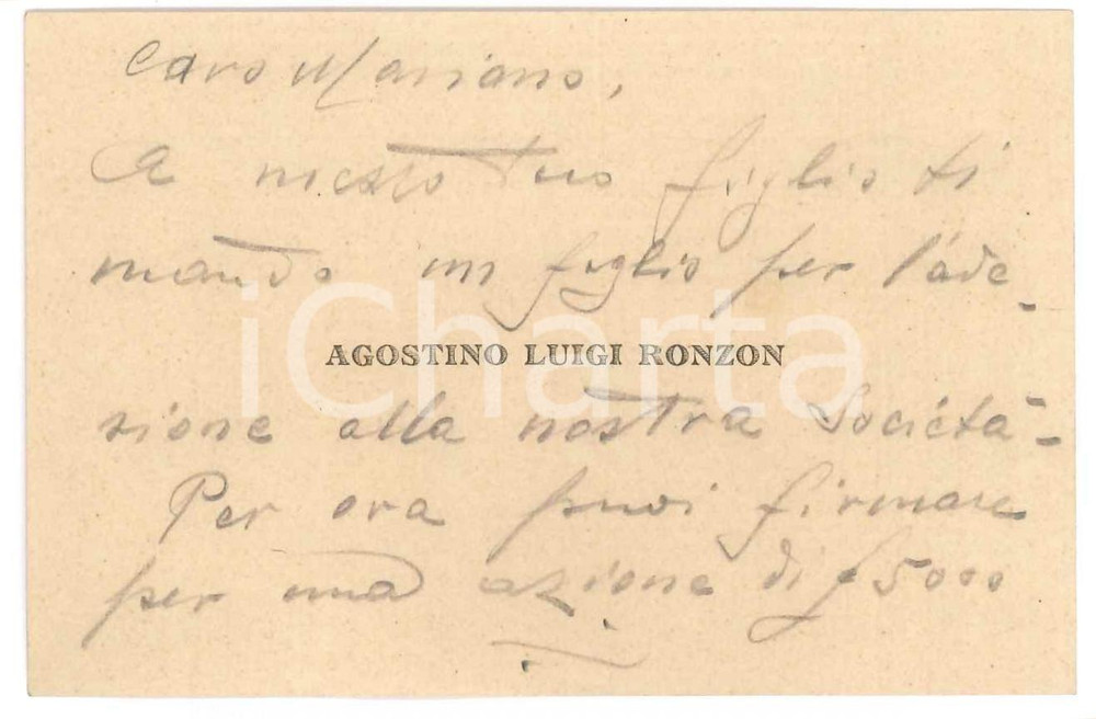 Oggetto da collezione cartaceo 1940 ca ITALIA Agostino Luigi RONZONI Biglietto da visita AUTOGRAFO  10x7 cm 1