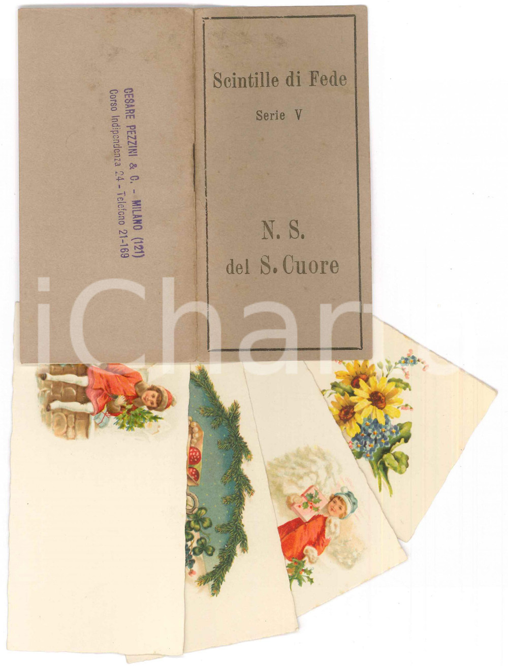 Oggetto da collezione cartaceo 1915 ca MILANO N. S. Sacro Cuore  Scintille di fede Taccuino VUOTO + biglietti 1