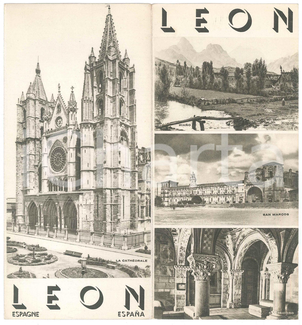 Materiale pubblicitario d’epoca 1940 ca TURISMO ESPAÃ‘A  LEON   Pieghevole ILLUSTRATO FranÃ§ais 1