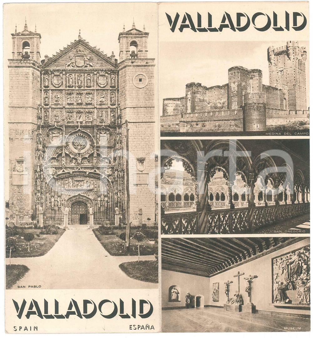 Materiale pubblicitario d’epoca 1940 ca TURISMO ESPAÃ‘A  VALLADOLID  Pieghevole ILLUSTRATO English 1