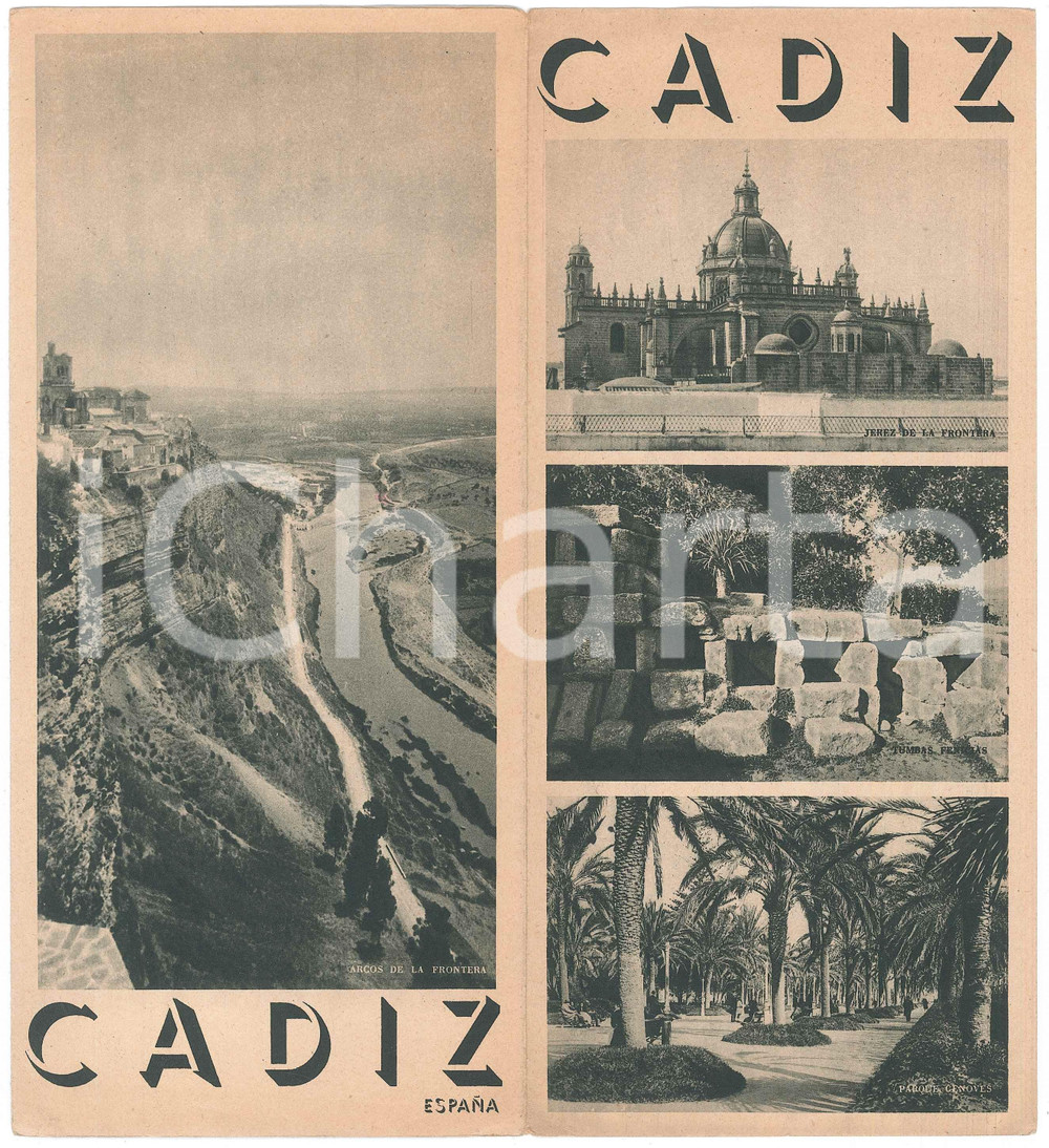 Materiale pubblicitario d’epoca 1940 ca TURISMO ESPAÃ‘A  CADIZ  Pieghevole ILLUSTRATO EspaÃ±ol 1