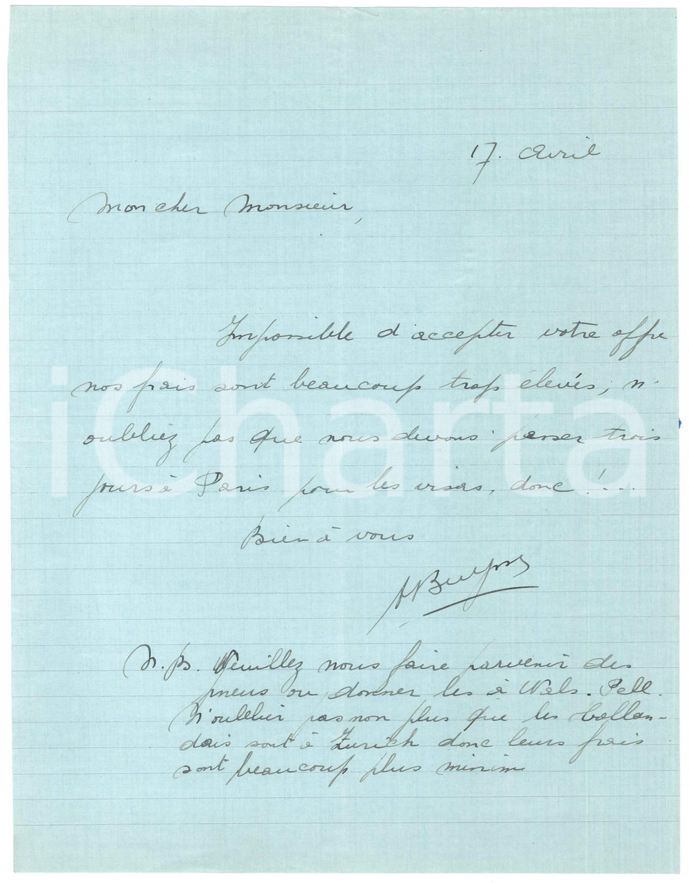 Autografo originale 1940 ca CICLISMO GAND Albert BUYSSE rifiuta ingaggio per le spese  AUTOGRAFO 1