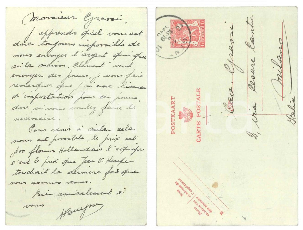 Autografo originale 1940 ca CICLISMO GAND Albert BUYSSE richiede il suo compenso  AUTOGRAFO 1