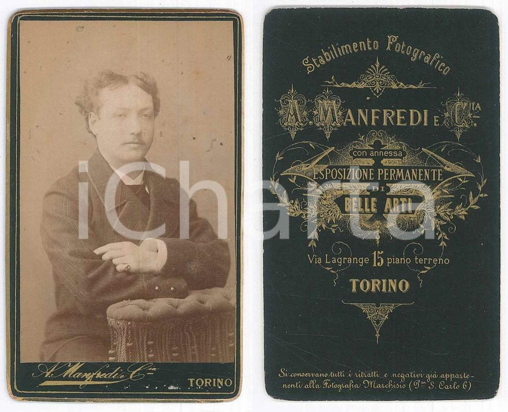 Fotografia d epoca originale 1880 ca TORINO Ritratto maschile seduto Foto A. MANFREDI CDV 1