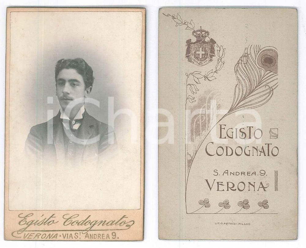 Fotografia d epoca originale 1910 ca VERONA Ritratto di giovane uomo  Foto Egisto CODOGNATO CDV 1