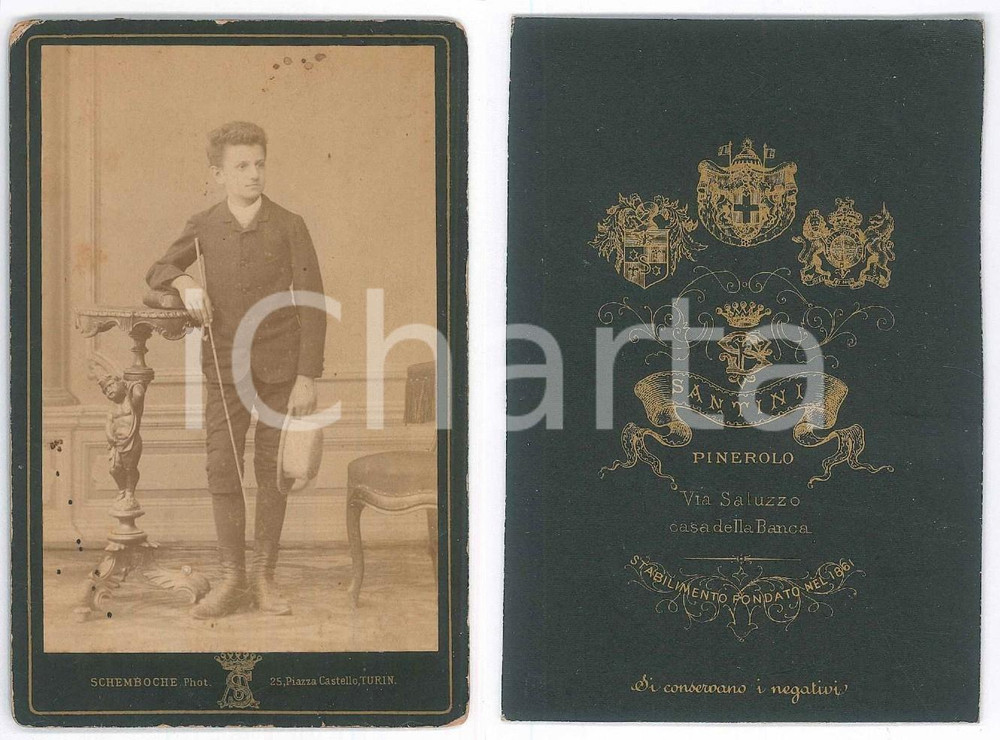Fotografia d epoca originale 1880 ca TORINO Giovane uomo in abito da passeggio  Foto SCHEMBOCHE 8x12 1