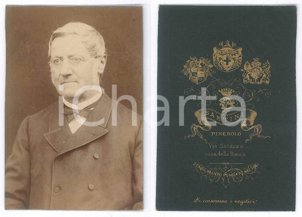Fotografia d epoca originale 1890 ca PINEROLO TO Ritratto maschile con gli occhiali  Foto SANTINI 8x12 cm 1