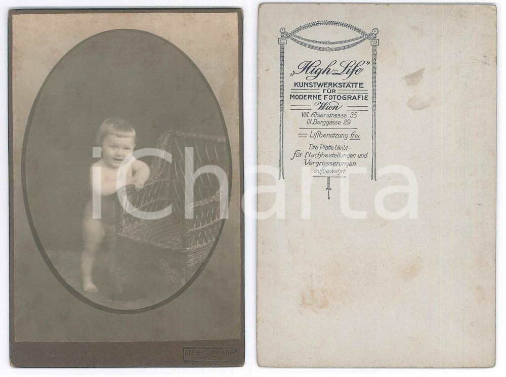 1910 ca WIEN Bambina con sedia in vimini - Foto Atelier HIGH-LIFE 10x16 cm