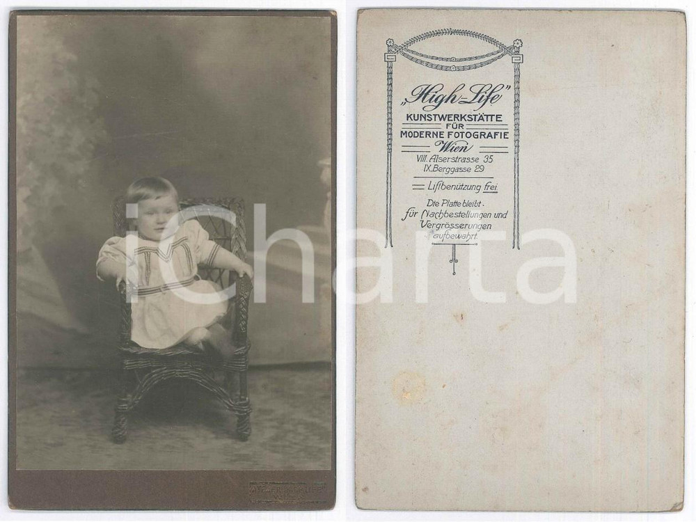 Fotografia d epoca originale 1910 ca WIEN Bambina in abito bianco  Ritratto  Foto Atelier HIGHLIFE 10x16 1