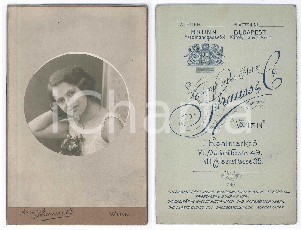 Fotografia d epoca originale 1910 ca WIEN Ragazza in abito bianco  Ritratto di profilo  Foto STRAUSS 10x16 1
