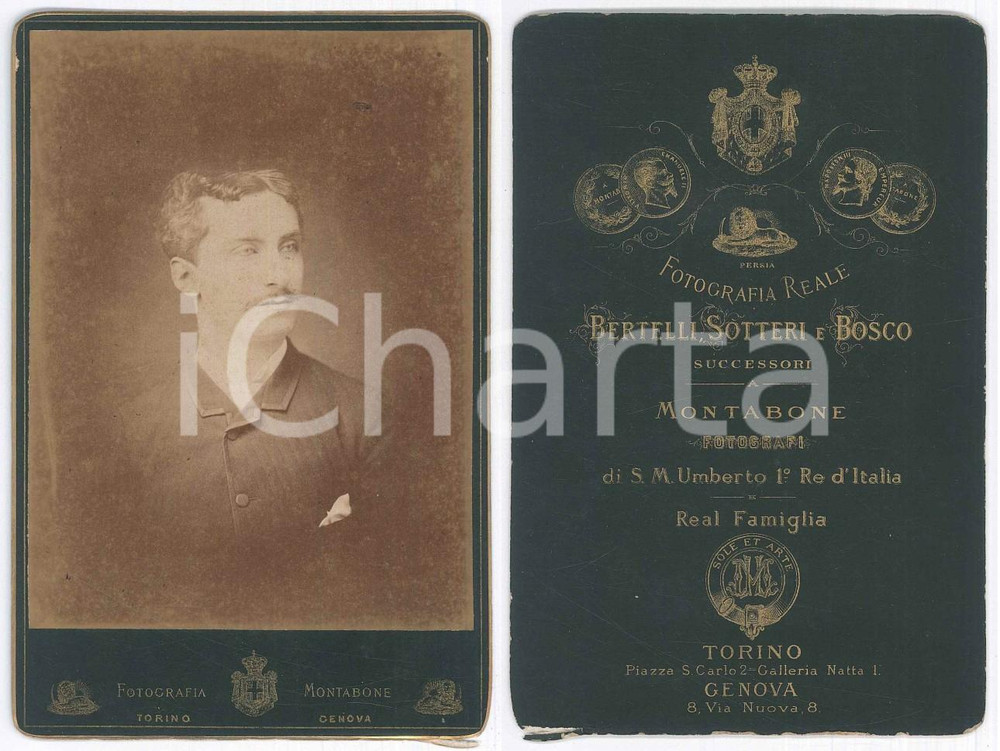 Fotografia d epoca originale 1890 ca TORINO Ritratto di un giovane uomo  Busto  Foto MONTABONE 10x16 cm 1