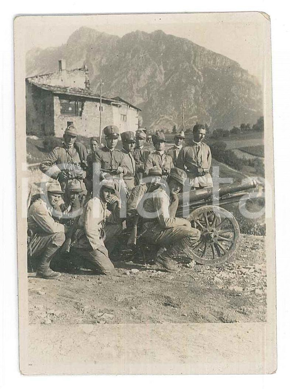 Fotografia d epoca originale 1915 ca WW1 ZONA DI GUERRA Artiglieria in posizione Foto 6x8 cm 1
