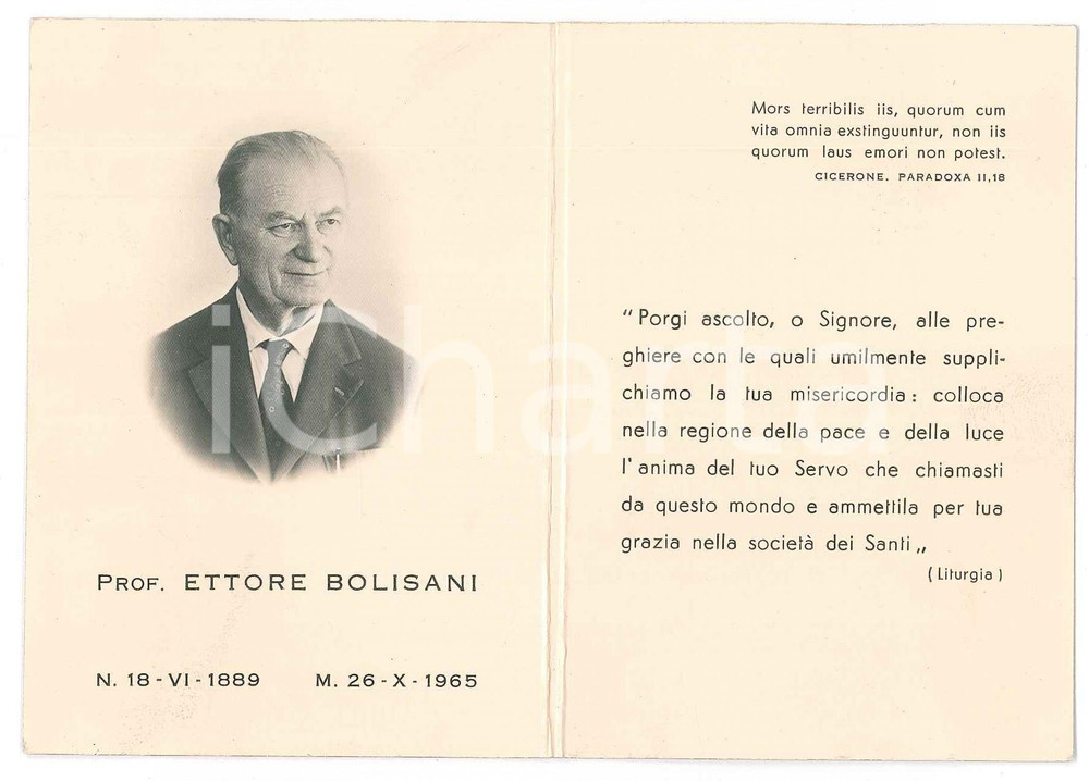 Documento originale, autentico 1965 PADOVA Prof. Ettore BOLISANI  Santino lutto 1