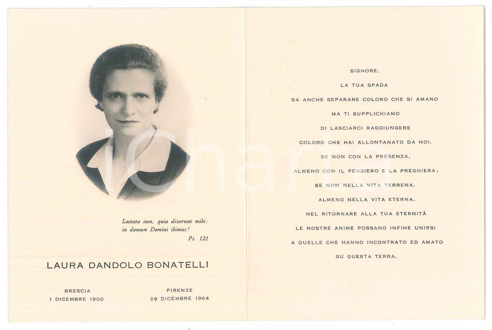 Documento originale, autentico 1964 FIRENZE Laura DANDOLO BONATELLI  Santino lutto 1