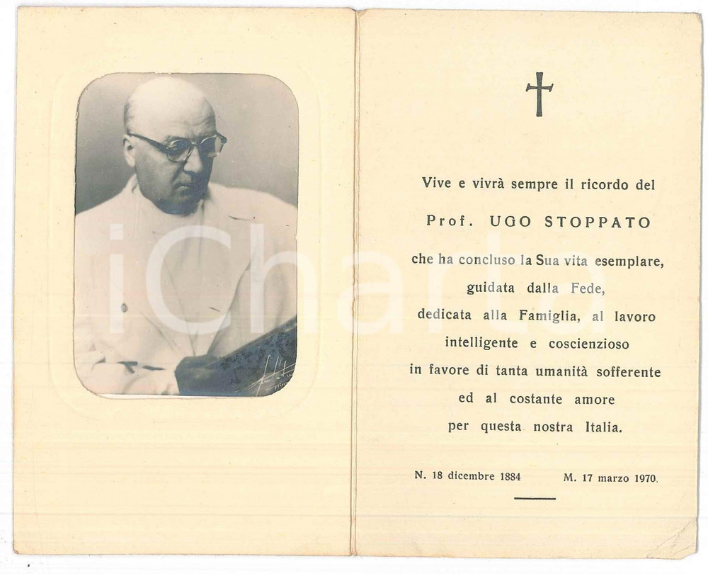 Documento originale, autentico 1970 FIRENZE Prof. Ugo STOPPATO  Chirurgo Santino 1