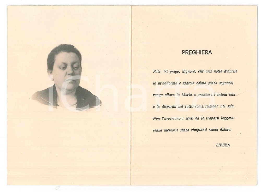 Documento originale, autentico 1974 NAPOLI Libera CARELLI poetessa  Santino lutto 1