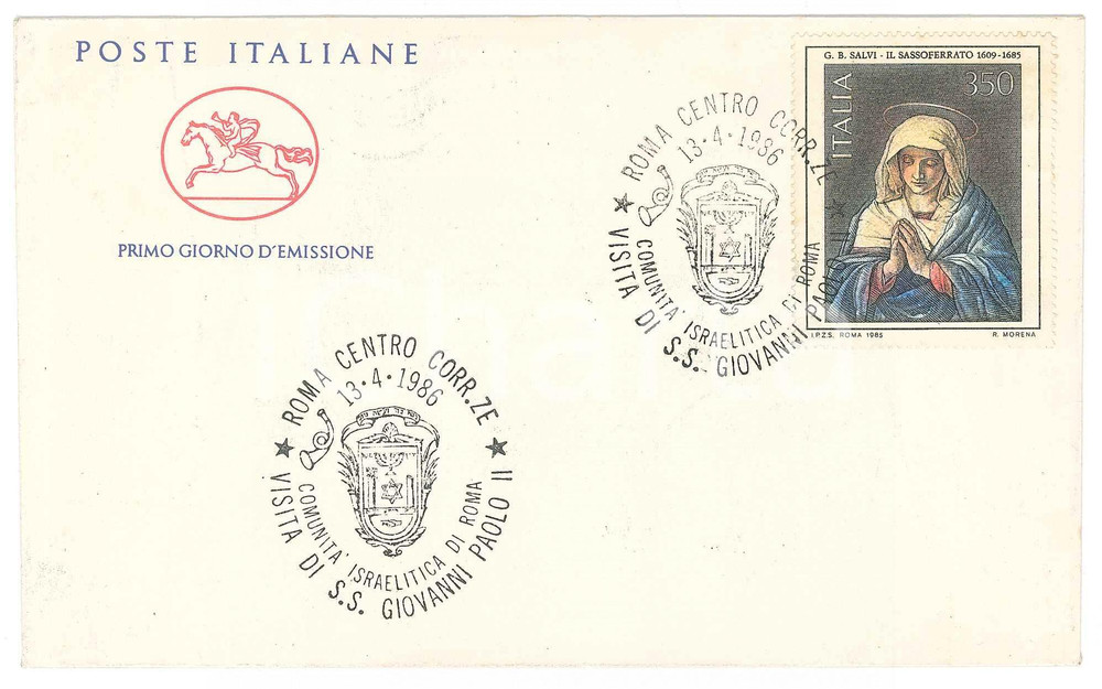 Materiale pubblicitario d’epoca 1986 FILATELIA ROMA ComunitÃ  Israelitica  Visita Giovanni Paolo II  Busta FDC 1
