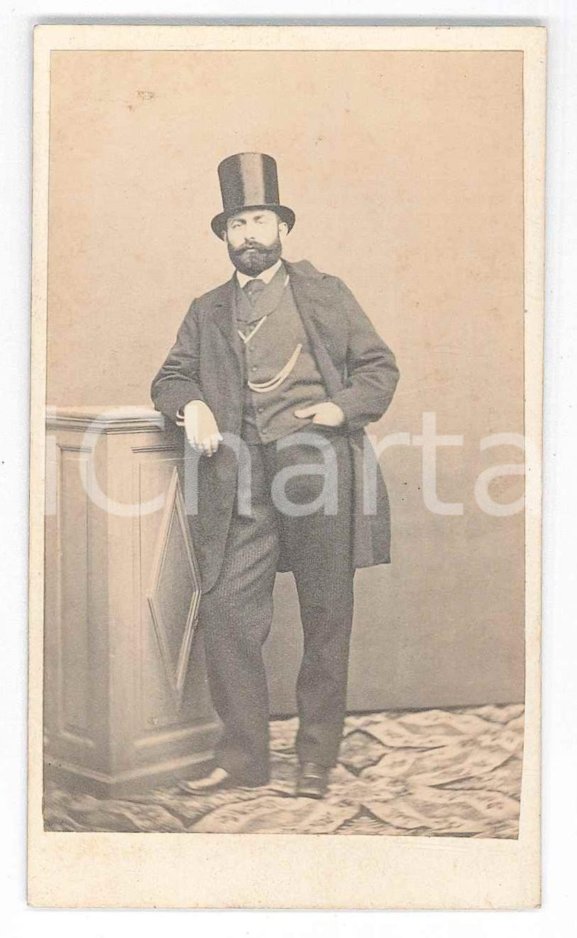 Fotografia d epoca originale 1870 ca NOBILTA  ITALIA Uomo con cilindro  Ritratto Foto CDV 1