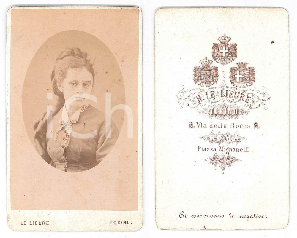 Fotografia d epoca originale 1870 ca TORINO Giovane donna con foulard  Busto Foto LE LIEURE CDV 1