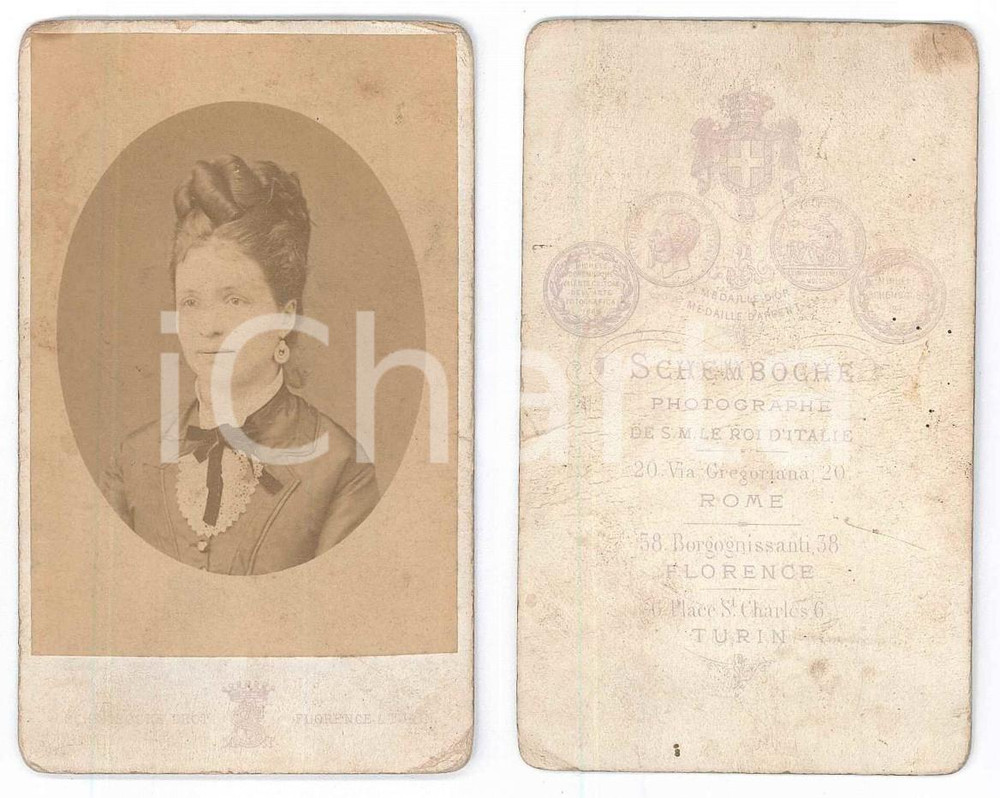 Fotografia d epoca originale 1870 ca TORINO Donna con nastro in velluto  Ritratto  Foto SCHEMBOCHE CDV 1