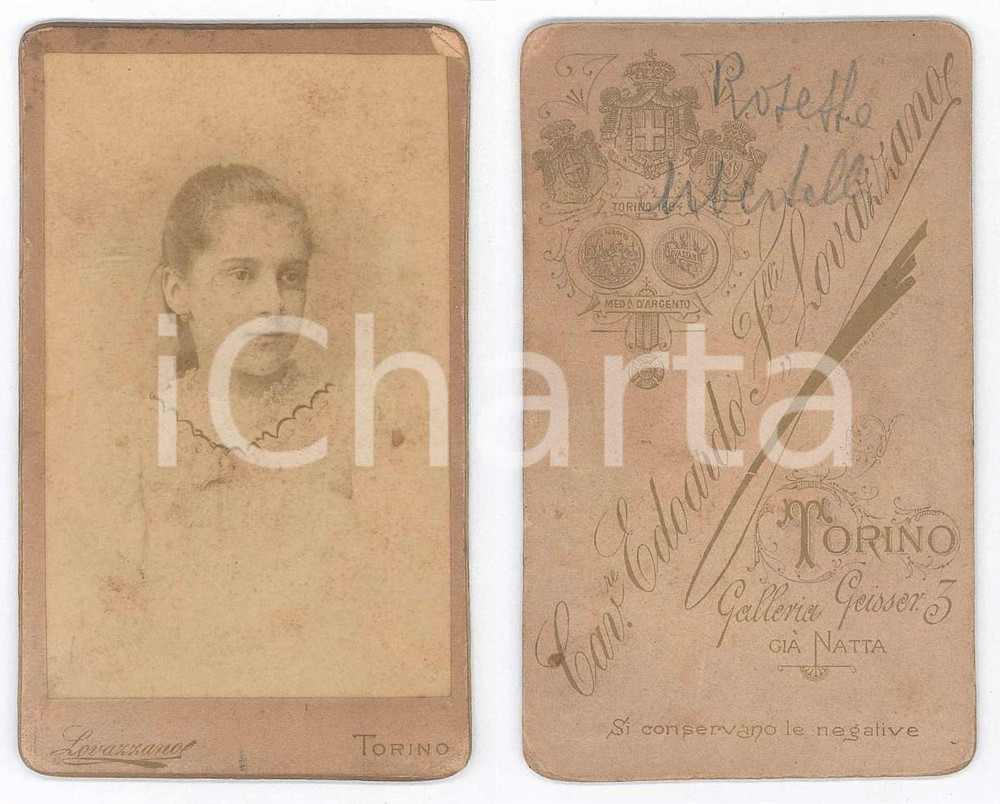 Fotografia d epoca originale 1885 ca TORINO Ritratto di Rosetta UBERTELLI bambina  Foto LOVAZZANO CDV 1