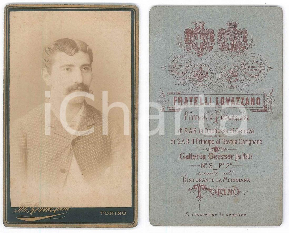 Fotografia d epoca originale 1890 ca TORINO Ritratto maschile con giacca a quadretti  Foto LOVAZZANO CDV 1