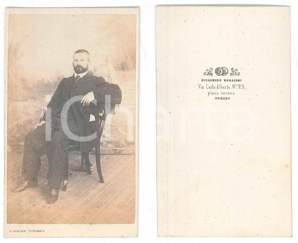 Fotografia d epoca originale 1870 ca TORINO Uomo in abito a quadretti  Ritratto  Foto BOGLIONI CDV 1