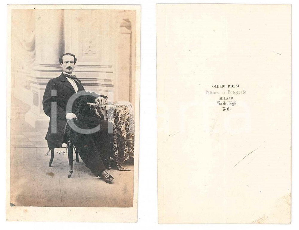 Fotografia d epoca originale 1875 ca MILANO Ritratto maschile seduto Fotografia Giulio ROSSI CDV 1