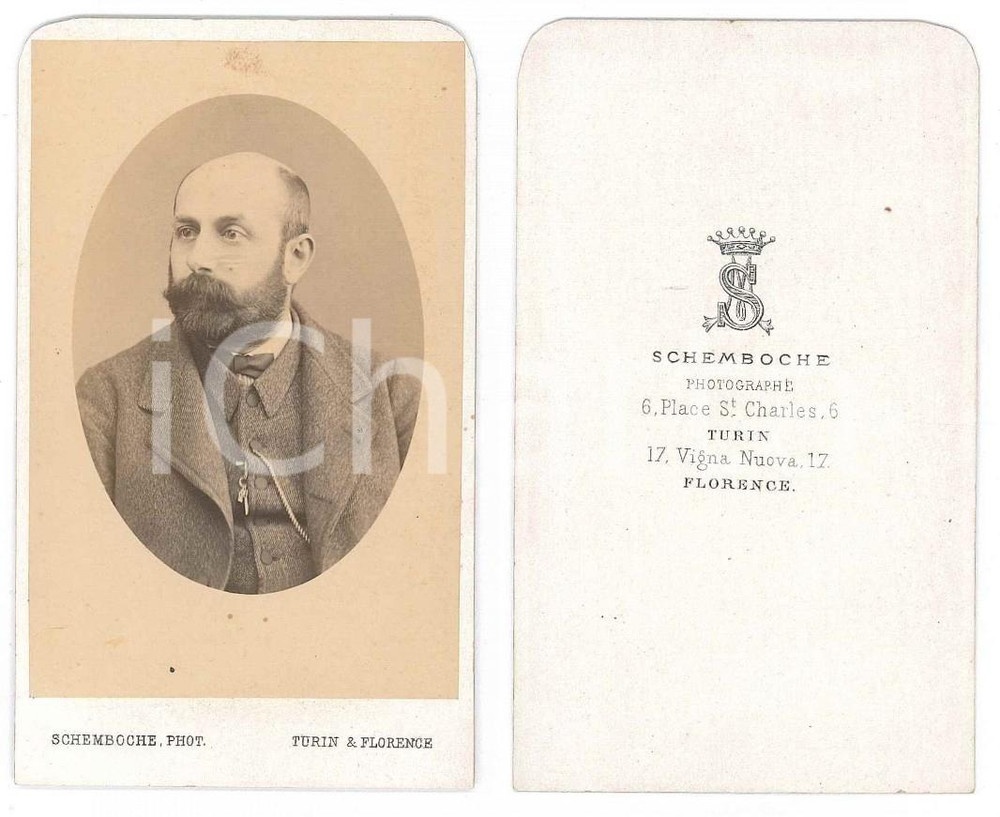 Fotografia d epoca originale 1875 ca TORINO Ritratto maschile  Busto Fotografia SCHEMBOCHE CDV 1
