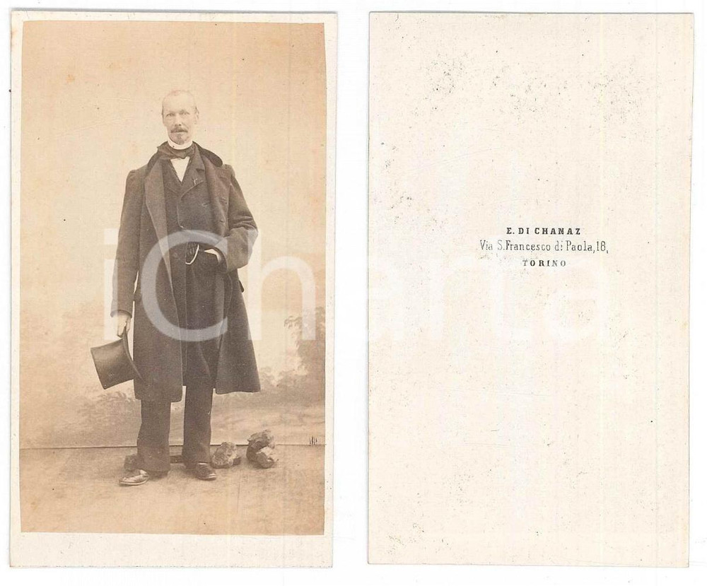 Fotografia d epoca originale 1875 ca NOBILTA  TORINO Uomo con cilindro  Ritratto  Foto E. DI CHANAZ CDV 1