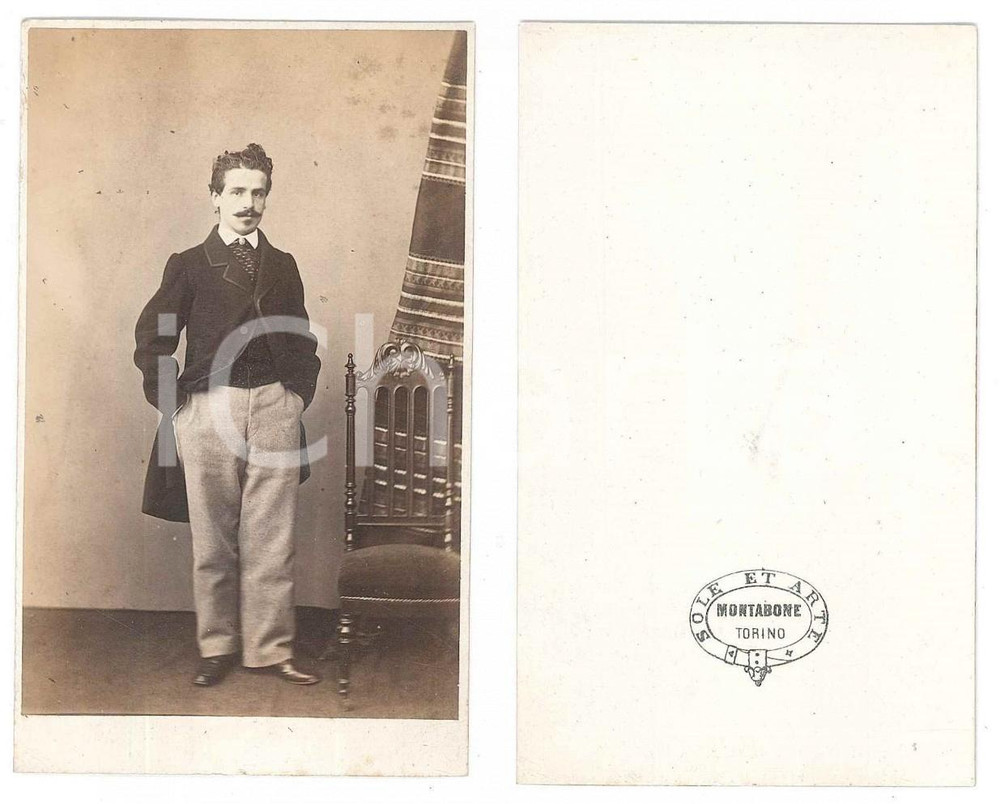 Fotografia d epoca originale 1875 ca TORINO Giovane uomo  Ritratto  Foto MONTABONE CDV 1
