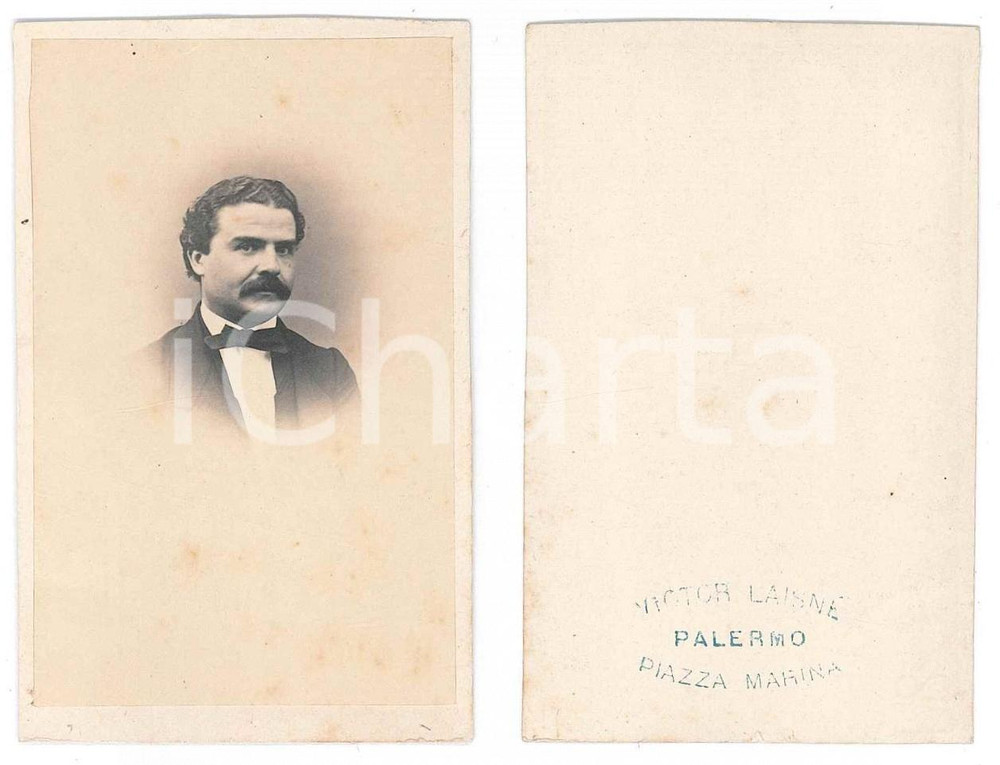 Fotografia d epoca originale 1870 ca PALERMO Ritratto maschile con cravattino  Busto Foto LAISNÃ‰ CDV 1