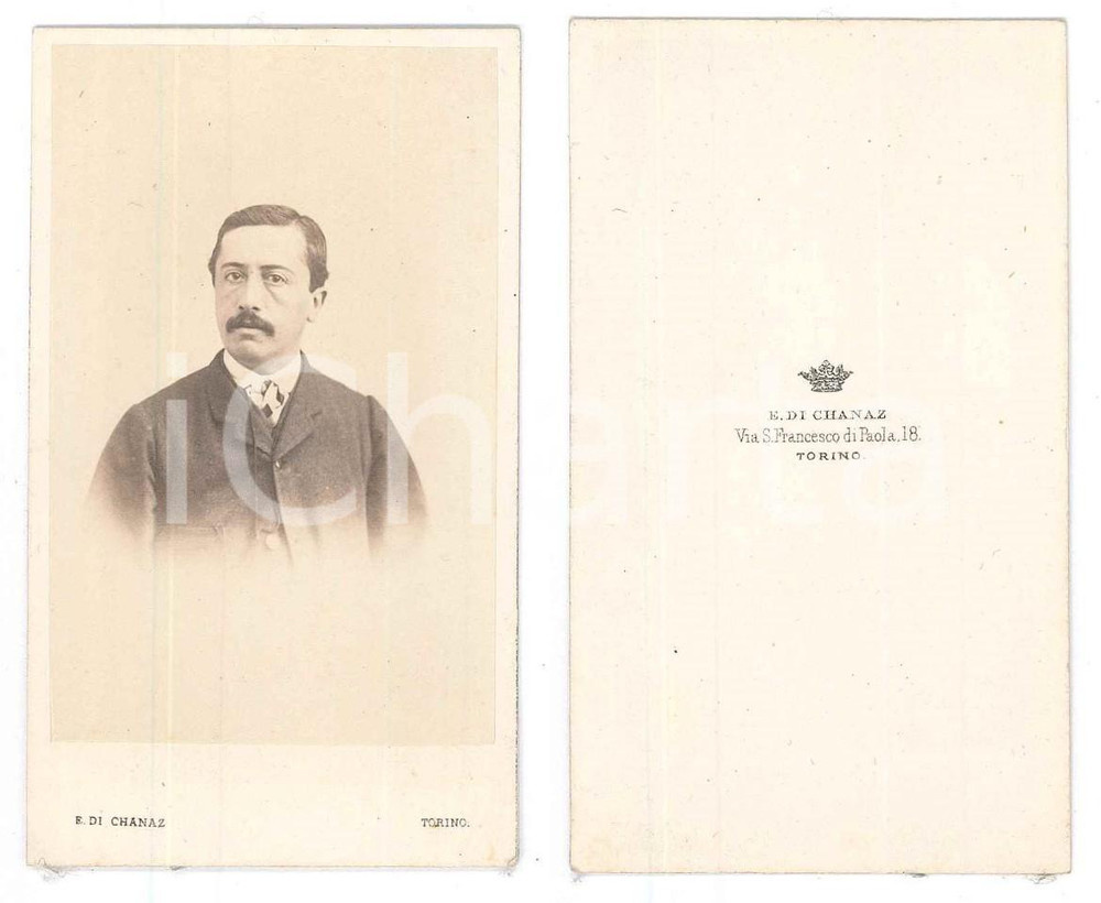 Fotografia d epoca originale 1875 ca TORINO Ritratto maschile  Busto Foto E. DI CHANAZ CDV 1