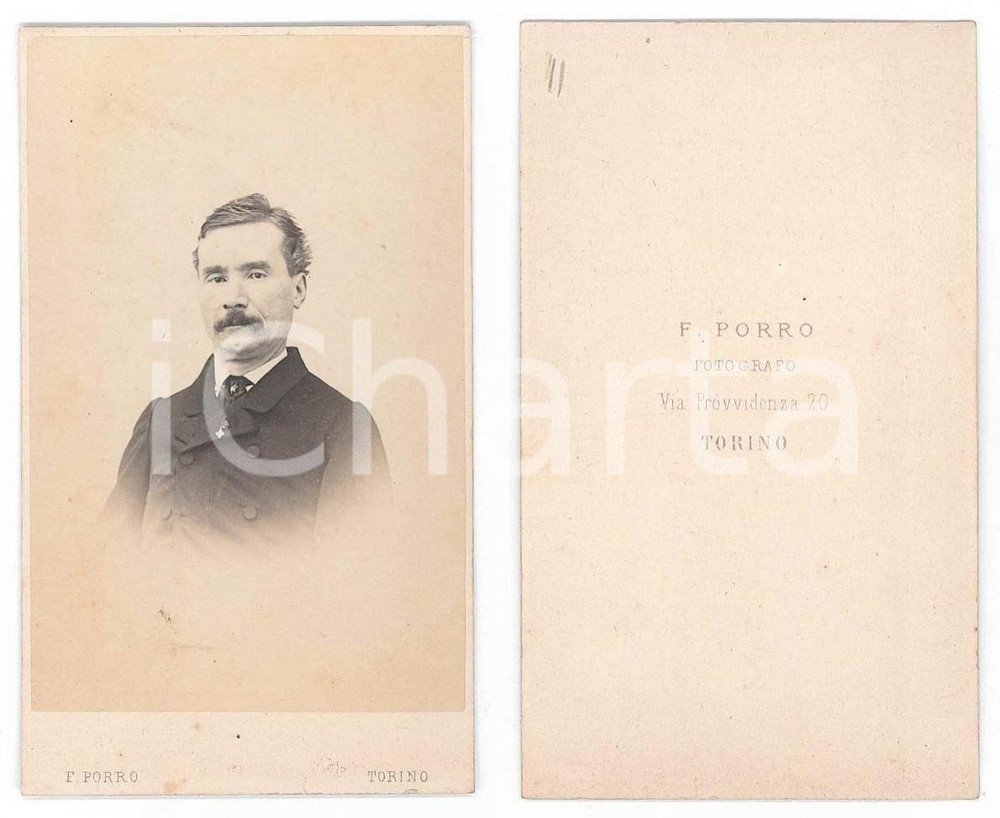 Fotografia d epoca originale 1875 ca TORINO Ritratto maschile  Busto  Foto F. PORRO CDV 1