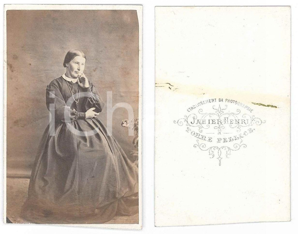 Fotografia d epoca originale 1875 ca TORRE PELLICE Ritratto di donna seduta  Henri JAHIER CDV 1