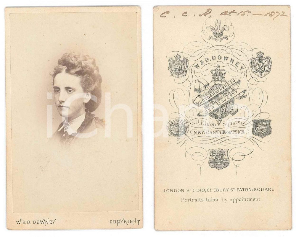 Fotografia d epoca originale 1872 NEWCASTLEUPONTYNE Portrait of a woman Photo W. & D. DOWNEY CDV 1