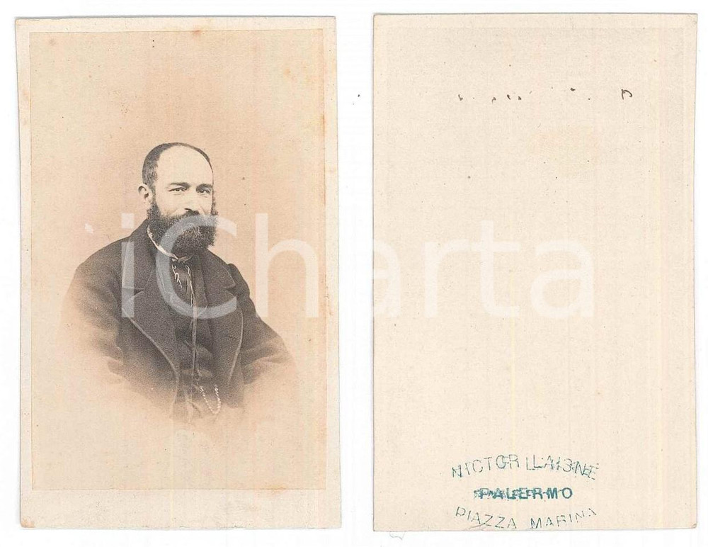 Fotografia d epoca originale 1870 ca PALERMO Ritratto maschile  Busto  Foto Victor LAISNE  CDV 1