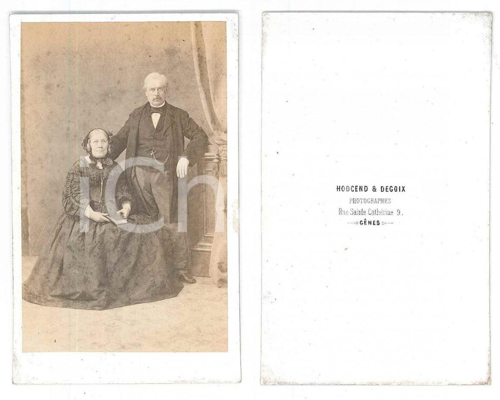 Fotografia d epoca originale 1870 ca GENOVA Coppia di anziani coniugi  Ritratto Foto HODCEND & DEGOIX CDV 1