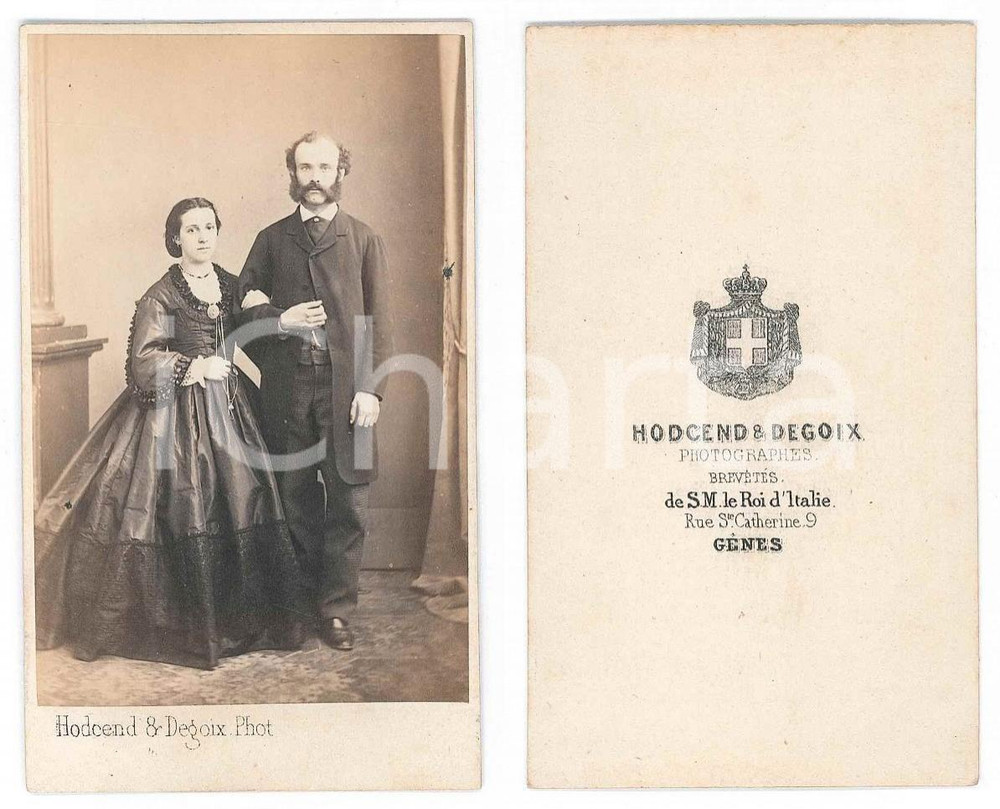 Fotografia d epoca originale 1870 ca GENOVA Coppia di coniugi  Ritratto Foto HODCEND & DEGOIX CDV 1
